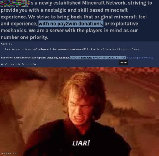 image tagged in anakin liar,minecraft | made w/ Imgflip meme maker