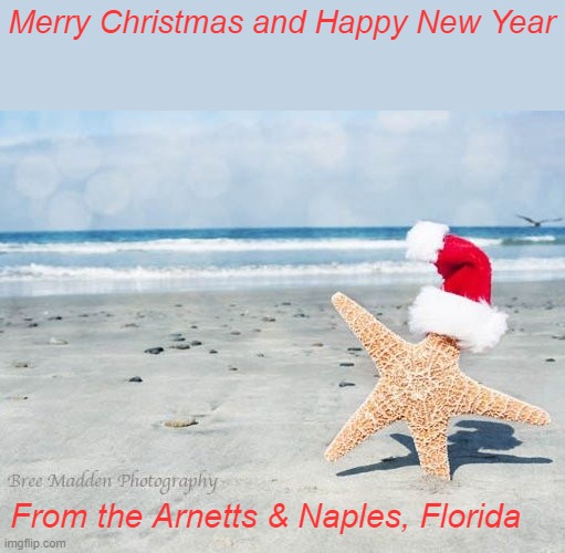 Christmas beach | Merry Christmas and Happy New Year; From the Arnetts & Naples, Florida | image tagged in christmas beach | made w/ Imgflip meme maker
