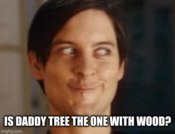 Spiderman Peter Parker Meme | IS DADDY TREE THE ONE WITH WOOD? | image tagged in memes,spiderman peter parker | made w/ Imgflip meme maker