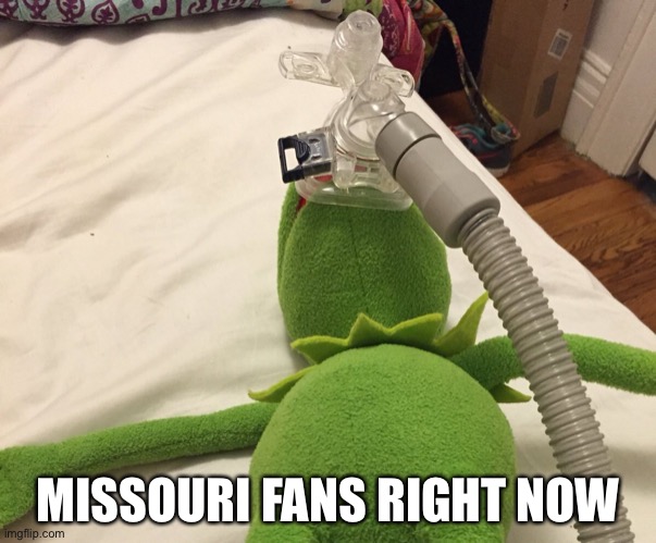 Kermit Oxygen Mask | MISSOURI FANS RIGHT NOW | image tagged in kermit oxygen mask | made w/ Imgflip meme maker