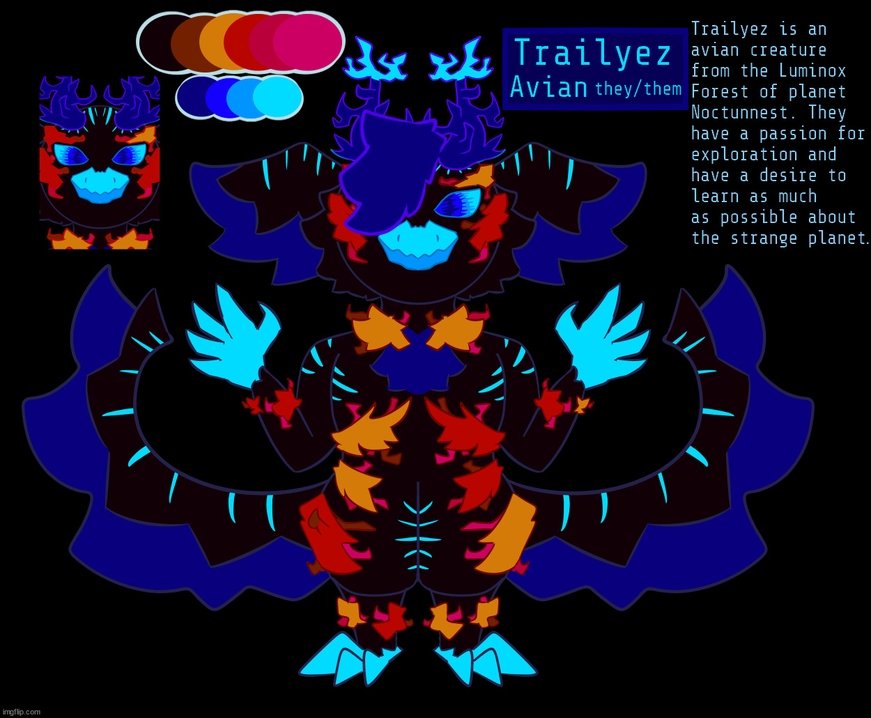 I present to thy, Trailyez of Noctunnest's Luminox forests. (my art/character) | image tagged in furry,art,drawings,birds,bird | made w/ Imgflip meme maker