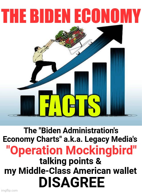 The Biden Economy: Joe Biden Voters Owe Me Reparations For the Rising Cost of My: Eggs, Gas, Rent, Milk, and everything else! | THE BIDEN ECONOMY; FACTS; The "Biden Administration's Economy Charts" a.k.a. Legacy Media's; "Operation Mockingbird"; talking points & 
my Middle-Class American wallet; DISAGREE | image tagged in economy,politics,joe biden,democrats,news,truth | made w/ Imgflip meme maker