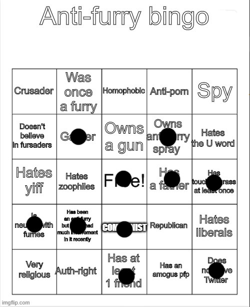heres mine | COMMUNIST | image tagged in anti-furry bingo | made w/ Imgflip meme maker