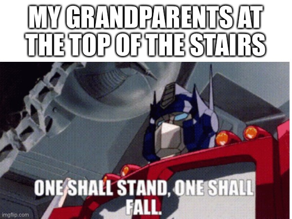 epic battle | MY GRANDPARENTS AT THE TOP OF THE STAIRS | image tagged in transformers,funny memes,falling down | made w/ Imgflip meme maker