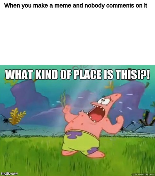 What kind of place is this? | When you make a meme and nobody comments on it | image tagged in what kind of place is this | made w/ Imgflip meme maker