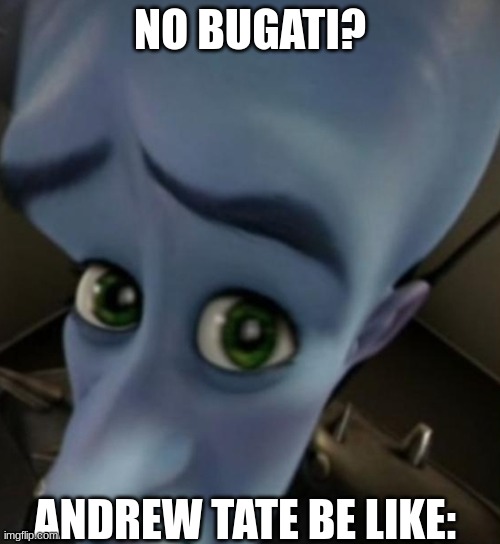 Megamind no bitches | NO BUGATI? ANDREW TATE BE LIKE: | image tagged in megamind no bitches | made w/ Imgflip meme maker