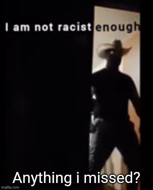 I am not racist enough | Anything i missed? | image tagged in i am not racist enough | made w/ Imgflip meme maker