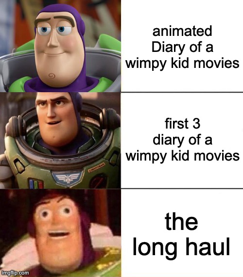 diary of a wimpy kid movies | animated Diary of a wimpy kid movies; first 3 diary of a wimpy kid movies; the long haul | image tagged in better best blurst lightyear edition | made w/ Imgflip meme maker