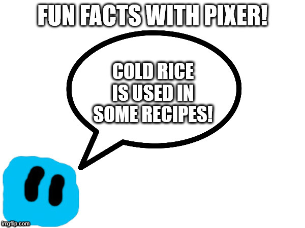 Fun Facts with Pixer | COLD RICE IS USED IN SOME RECIPES! | image tagged in fun facts with pixer | made w/ Imgflip meme maker