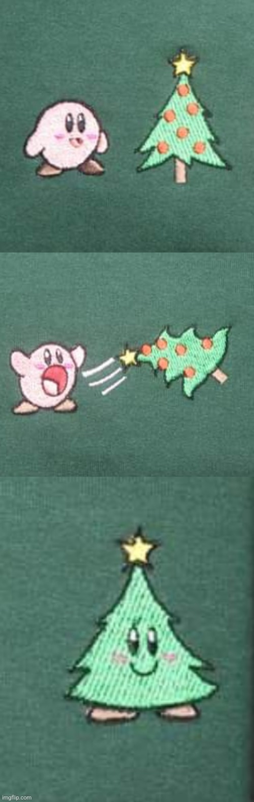 HOW KIRBY STOLE CHRISTMAS | image tagged in kirby,christmas,christmas tree | made w/ Imgflip meme maker