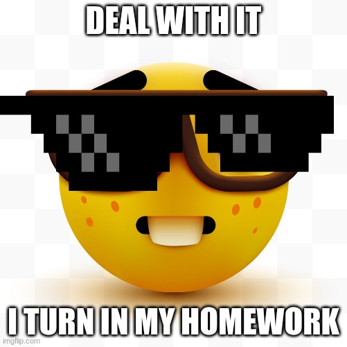 Nerd emoji | DEAL WITH IT; I TURN IN MY HOMEWORK | image tagged in nerd emoji | made w/ Imgflip meme maker