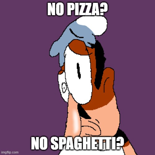 Peppino is sad | NO PIZZA? NO SPAGHETTI? | image tagged in pizza tower | made w/ Imgflip meme maker