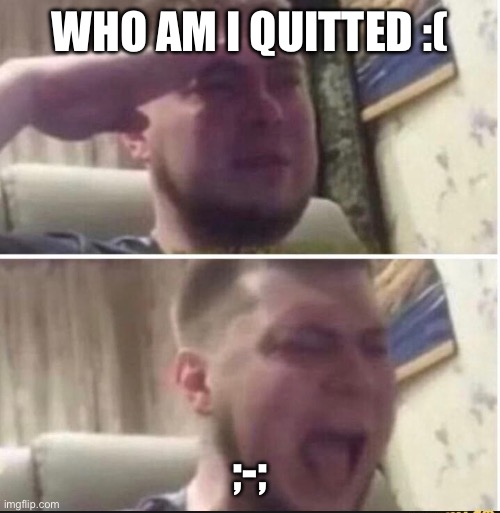Crying salute | WHO AM I QUITTED :(; ;-; | image tagged in crying salute,who_am_i,sad,the end is near,you have been eternally cursed for reading the tags | made w/ Imgflip meme maker