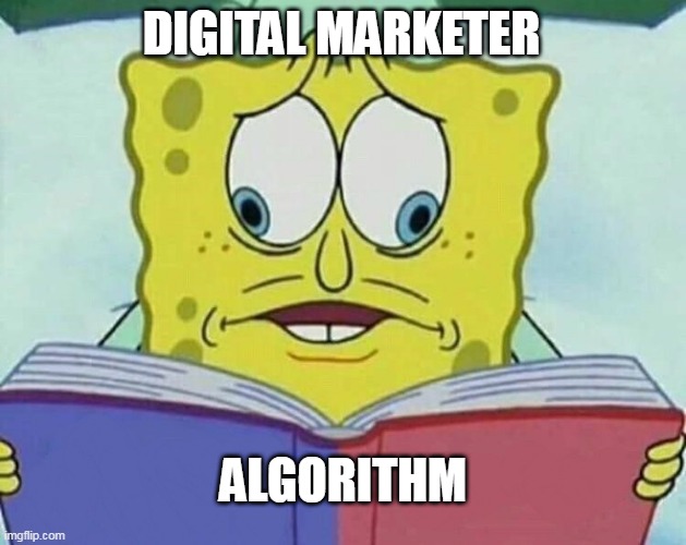 digital marketing algorithm | DIGITAL MARKETER; ALGORITHM | image tagged in funny memes | made w/ Imgflip meme maker