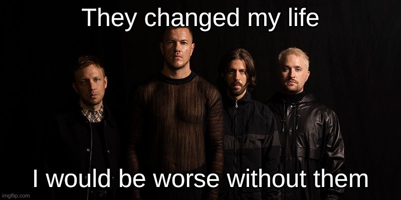 They changed my life. | They changed my life; I would be worse without them | image tagged in the imagine dragons | made w/ Imgflip meme maker