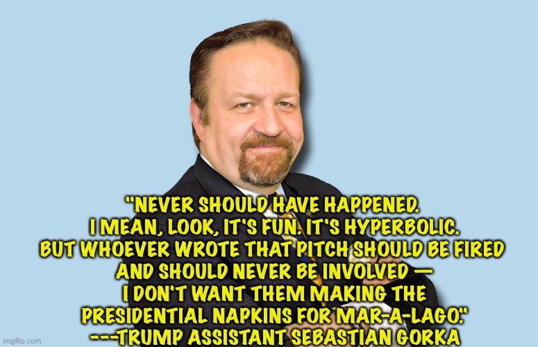 "NEVER SHOULD HAVE HAPPENED. 
I MEAN, LOOK, IT'S FUN. IT'S HYPERBOLIC.

BUT WHOEVER WROTE THAT PITCH SHOULD BE FIRED 
AND SHOULD NEVER BE IN | made w/ Imgflip meme maker