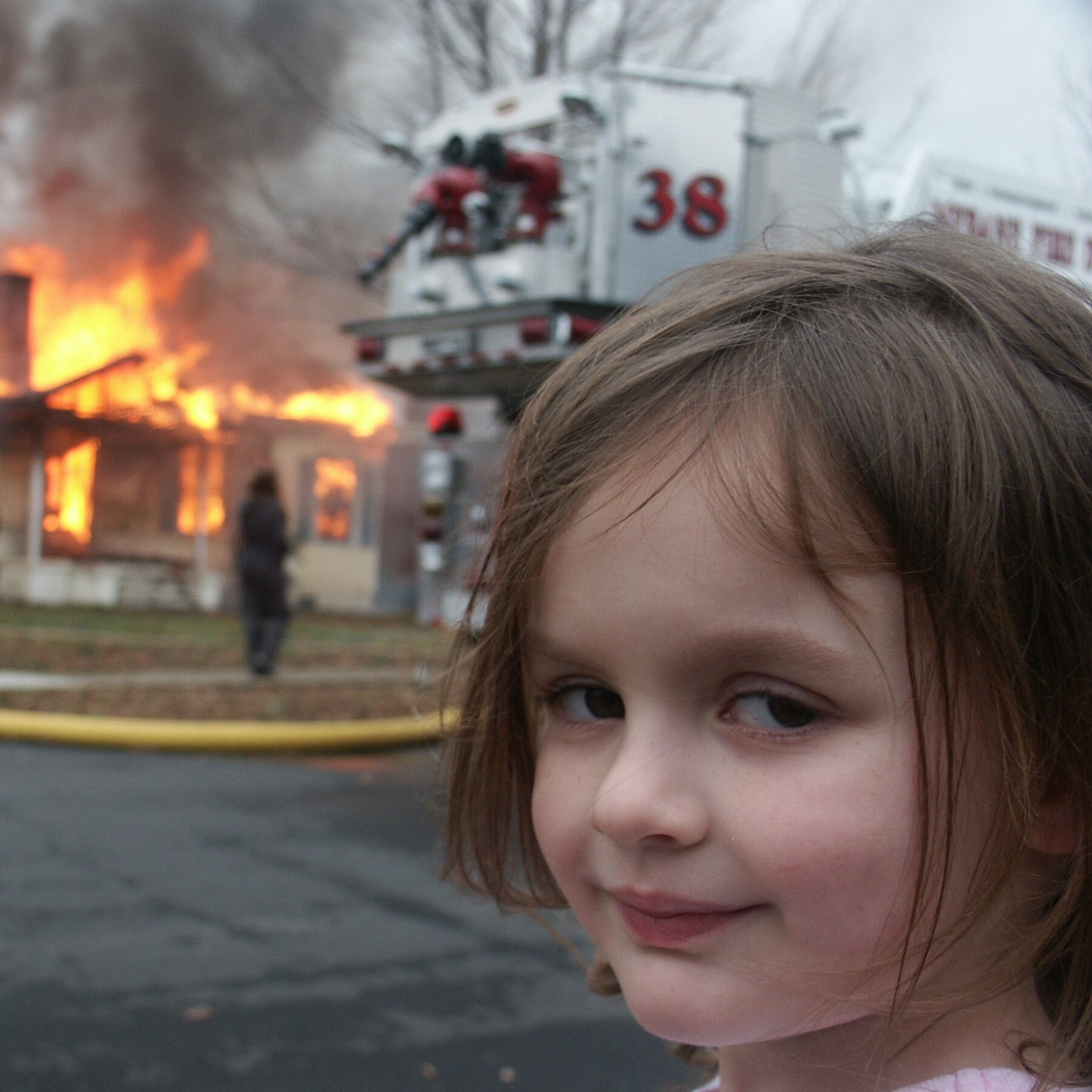 High Quality Girl and the burning house Blank Meme Template