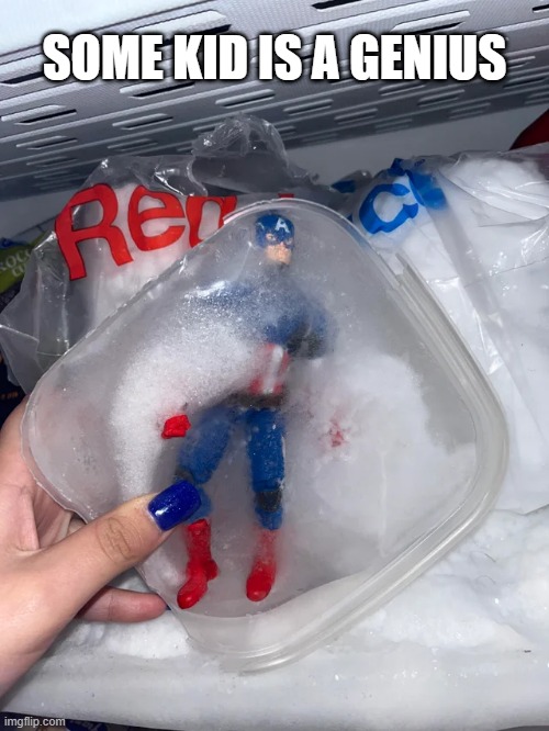 Iced Cap | SOME KID IS A GENIUS | image tagged in captain america | made w/ Imgflip meme maker
