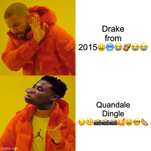 what did I do | Drake from 2015😩🥶😭🥜😭😭; Quandale Dingle 😏🤨📸📸📸🥰😩🤓🌭 | image tagged in memes,drake hotline bling | made w/ Imgflip meme maker