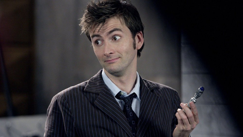 High Quality Doctor Who Tenth Holding Sonic Wry Expression Blank Meme Template