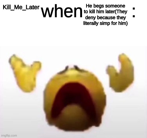 User When Offended: | He begs someone to kill him later(They deny because they literally simp for him); Kill_Me_Later | image tagged in user when offended | made w/ Imgflip meme maker