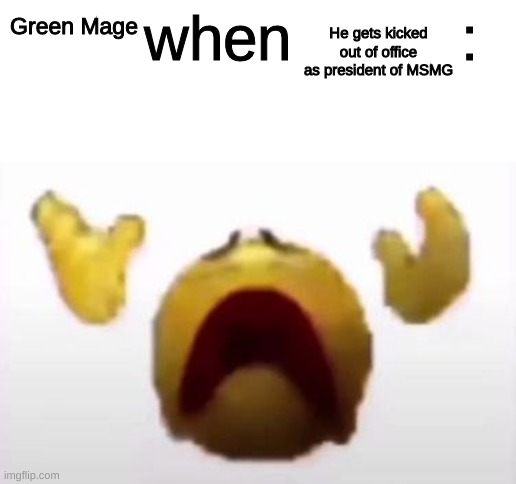 User When Offended: | He gets kicked out of office as president of MSMG; Green Mage | image tagged in user when offended | made w/ Imgflip meme maker