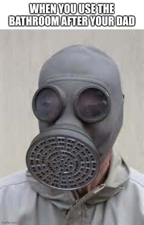 Gas mask | WHEN YOU USE THE BATHROOM AFTER YOUR DAD | image tagged in gas mask | made w/ Imgflip meme maker