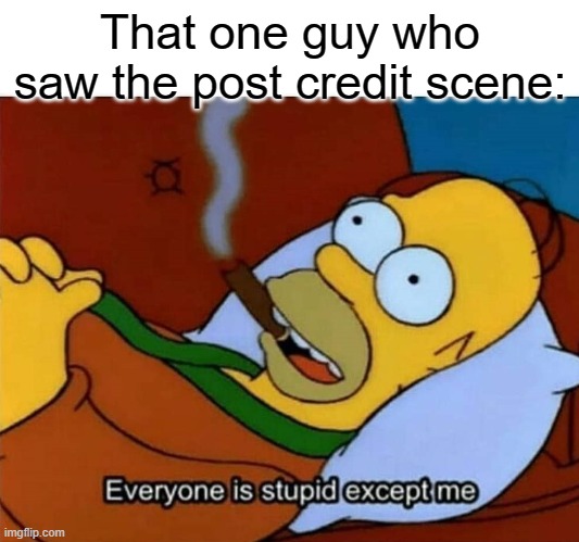 Everyone is stupid except me | That one guy who saw the post credit scene: | image tagged in everyone is stupid except me | made w/ Imgflip meme maker