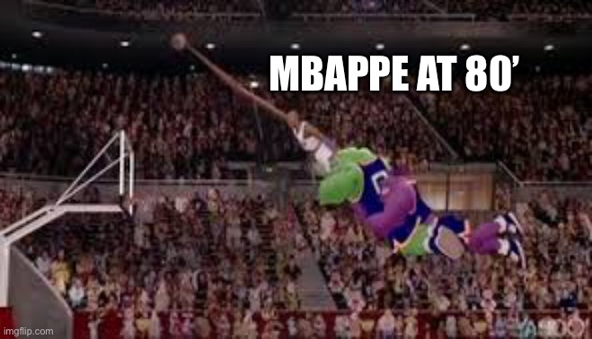 Mbappe at 80 minutes (World Cup Finals 2022) | MBAPPE AT 80’ | image tagged in clutch,mbappe,france,soccer,space jam | made w/ Imgflip meme maker