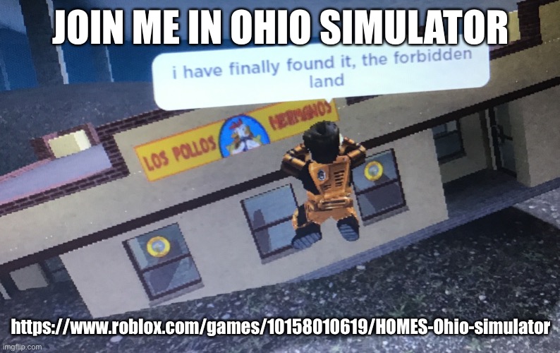 The forbidden land | JOIN ME IN OHIO SIMULATOR; https://www.roblox.com/games/10158010619/HOMES-Ohio-simulator | image tagged in the forbidden land | made w/ Imgflip meme maker