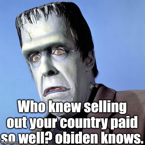 Herman Munster | Who knew selling out your country paid so well? obiden knows. | image tagged in herman munster | made w/ Imgflip meme maker