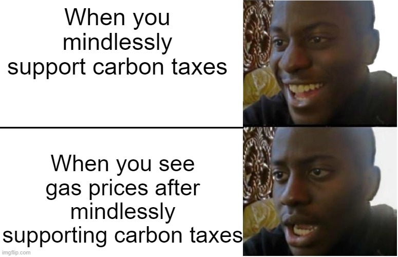 Disappointed Black Guy | When you mindlessly support carbon taxes; When you see gas prices after mindlessly supporting carbon taxes | image tagged in disappointed black guy | made w/ Imgflip meme maker