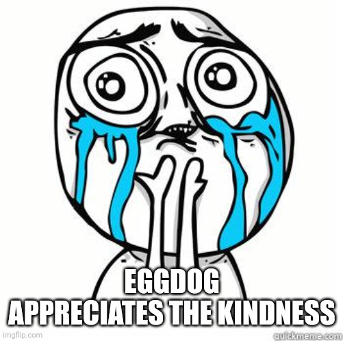 Crying Face | EGGDOG APPRECIATES THE KINDNESS | image tagged in crying face | made w/ Imgflip meme maker