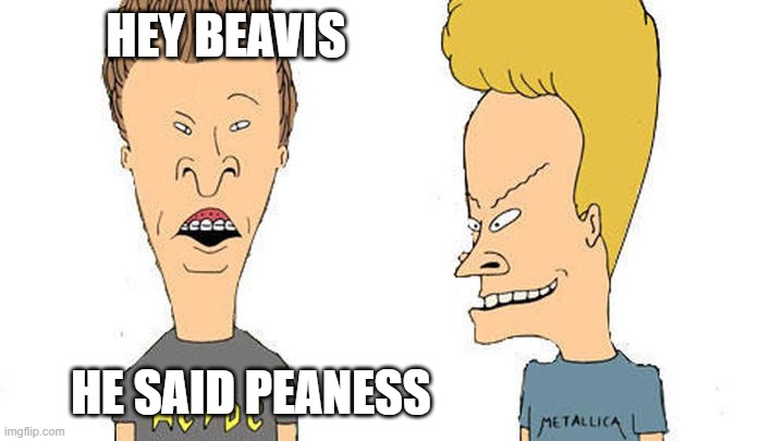 Beavis & Butthead | HEY BEAVIS HE SAID PEANESS | image tagged in beavis butthead | made w/ Imgflip meme maker