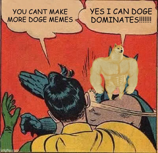 Batman Slapping Robin | YOU CANT MAKE MORE DOGE MEMES; YES I CAN DOGE DOMINATES!!!!!!! | image tagged in memes,batman slapping robin | made w/ Imgflip meme maker