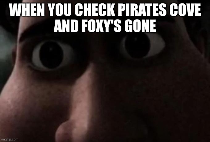 CLOSE THE DOOR | WHEN YOU CHECK PIRATES COVE
AND FOXY'S GONE | image tagged in titan stare | made w/ Imgflip meme maker
