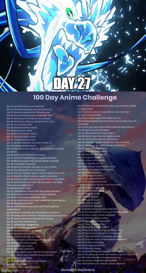 day 27 | DAY 27 | image tagged in 100 day anime challenge,demon slayer,anime | made w/ Imgflip meme maker