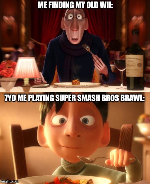 Nostalgia | ME FINDING MY OLD WII: 7YO ME PLAYING SUPER SMASH BROS BRAWL: | image tagged in nostalgia | made w/ Imgflip meme maker