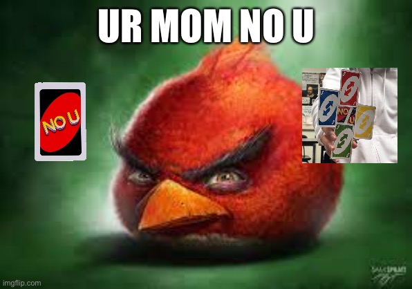 Super Duper Not Powerful No U | UR MOM NO U | image tagged in realistic red angry birds | made w/ Imgflip meme maker