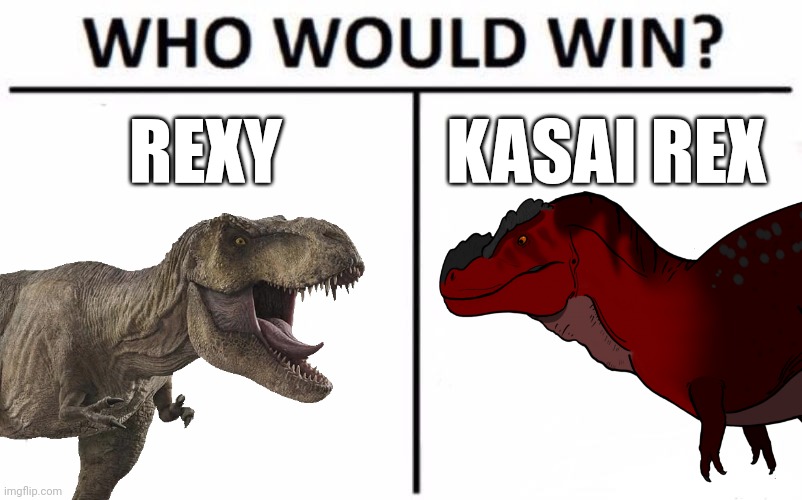 Isla Nublar's Queen vs An african cryptid theropod | REXY; KASAI REX | image tagged in jurassic park,jurassic world,dinosaur,t rex,who would win,cryptid | made w/ Imgflip meme maker