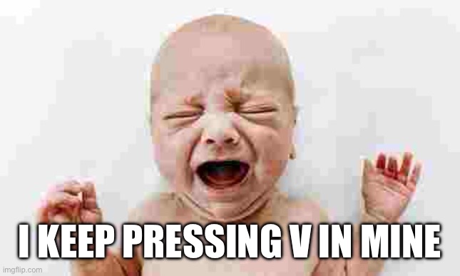 *minecraft |  I KEEP PRESSING V IN MINECRAFT | image tagged in baby crying | made w/ Imgflip meme maker
