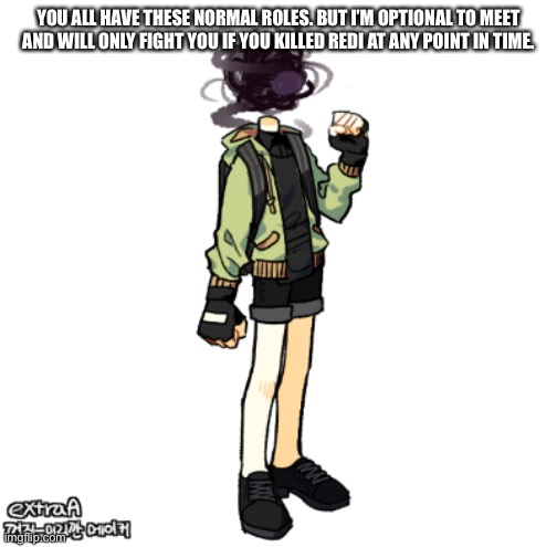 YOU ALL HAVE THESE NORMAL ROLES. BUT I’M OPTIONAL TO MEET AND WILL ONLY FIGHT YOU IF YOU KILLED REDI AT ANY POINT IN TIME. | image tagged in gunsinger pic full no background | made w/ Imgflip meme maker