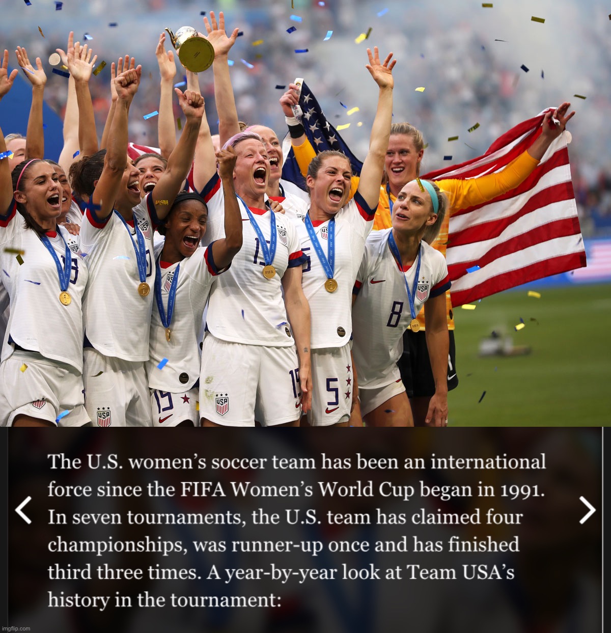 Disappointed the U.S. doesn’t have internationally competitive soccer? Actually: We do! | image tagged in u s women s soccer world cup champions | made w/ Imgflip meme maker