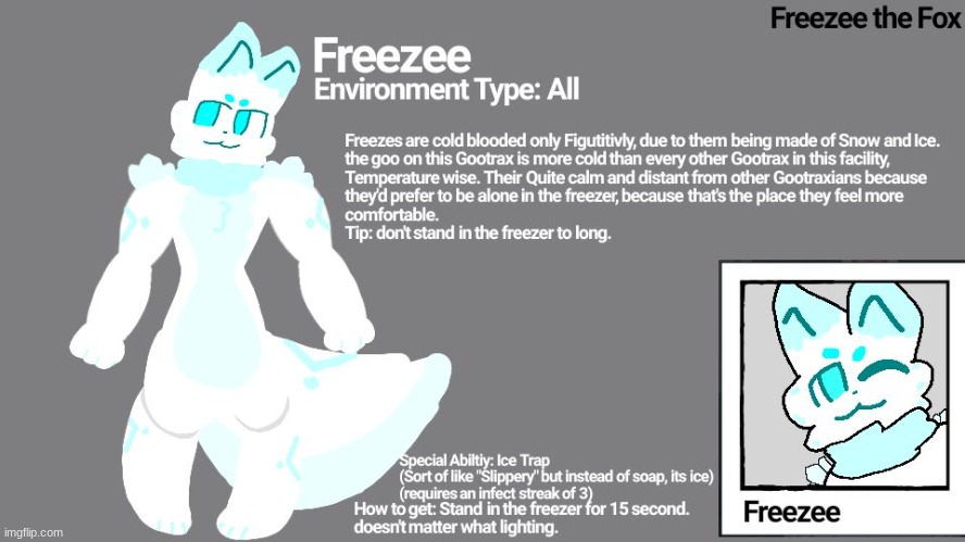 everyone Meet Freezee! | image tagged in drawing,furry,kaijuparadise | made w/ Imgflip meme maker