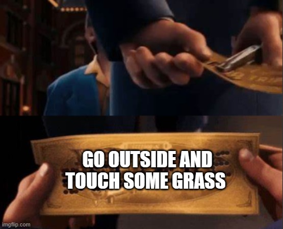 The Magic Ticket | GO OUTSIDE AND TOUCH SOME GRASS | image tagged in the magic ticket,memes,avocado | made w/ Imgflip meme maker