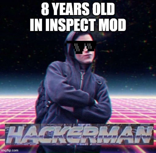 HackerMan | 8 YEARS OLD IN INSPECT MOD | image tagged in hackerman | made w/ Imgflip meme maker