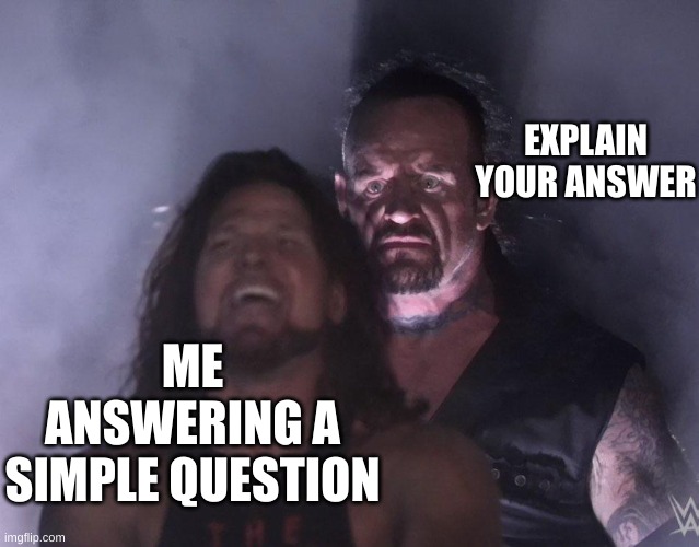 undertaker | EXPLAIN YOUR ANSWER; ME ANSWERING A SIMPLE QUESTION | image tagged in undertaker | made w/ Imgflip meme maker