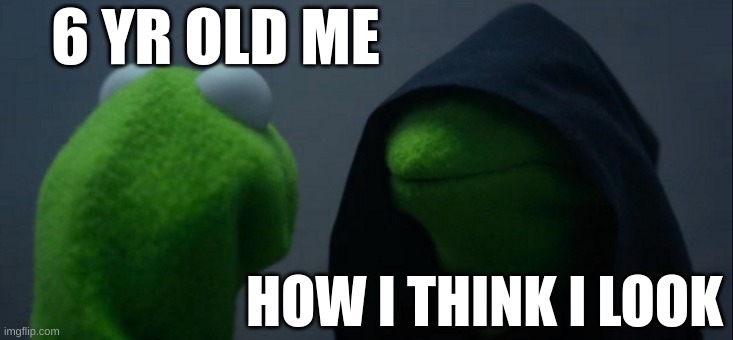 Evil Kermit | 6 YR OLD ME; HOW I THINK I LOOK | image tagged in memes,evil kermit | made w/ Imgflip meme maker