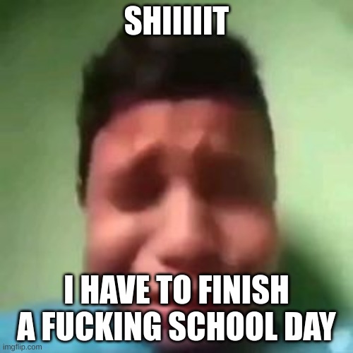 cryimg | SHIIIIIT; I HAVE TO FINISH A FUCKING SCHOOL DAY | image tagged in cryimg | made w/ Imgflip meme maker