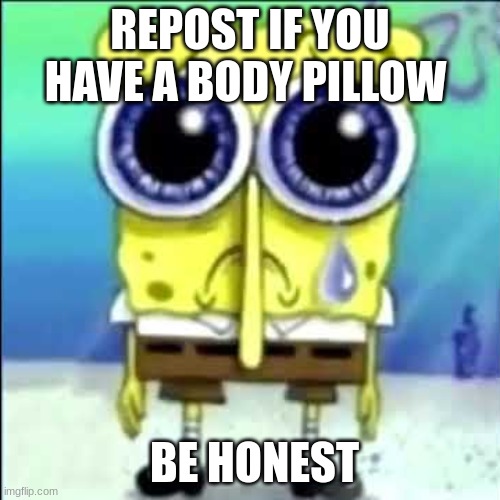 i have a femboy deimos body pillow | REPOST IF YOU HAVE A BODY PILLOW; BE HONEST | image tagged in sad spongebob | made w/ Imgflip meme maker